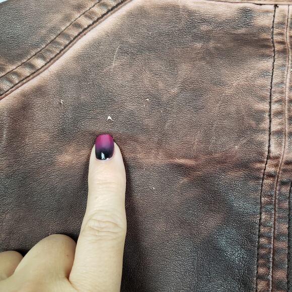 Maurices Size 4X Faux Leather Moto Jacket Brown Distressed Grunge Mad Max Rugged - Picture 13 of 15